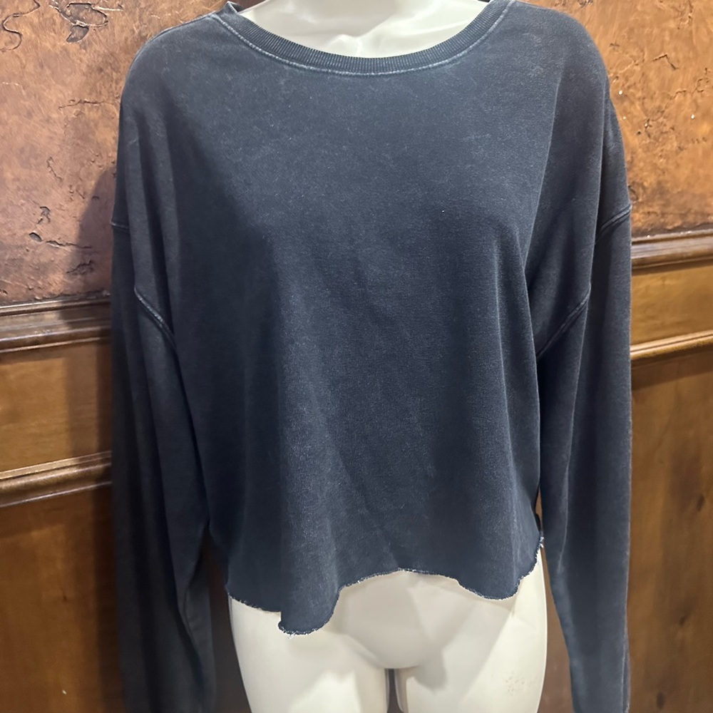 NWOT SIZE L Double Zero Charcoal Cropped Sweatshirt - Picture 3 of 10